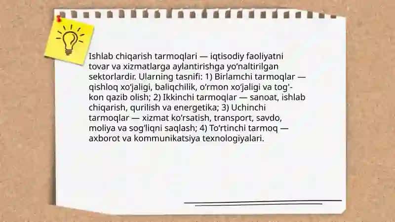 Ishlab chiqarish tarmoqlari haqida boʻyicha umumiy tushuncha ijtimoiy geografiya va mintaqaviy iqtisodiyot 3