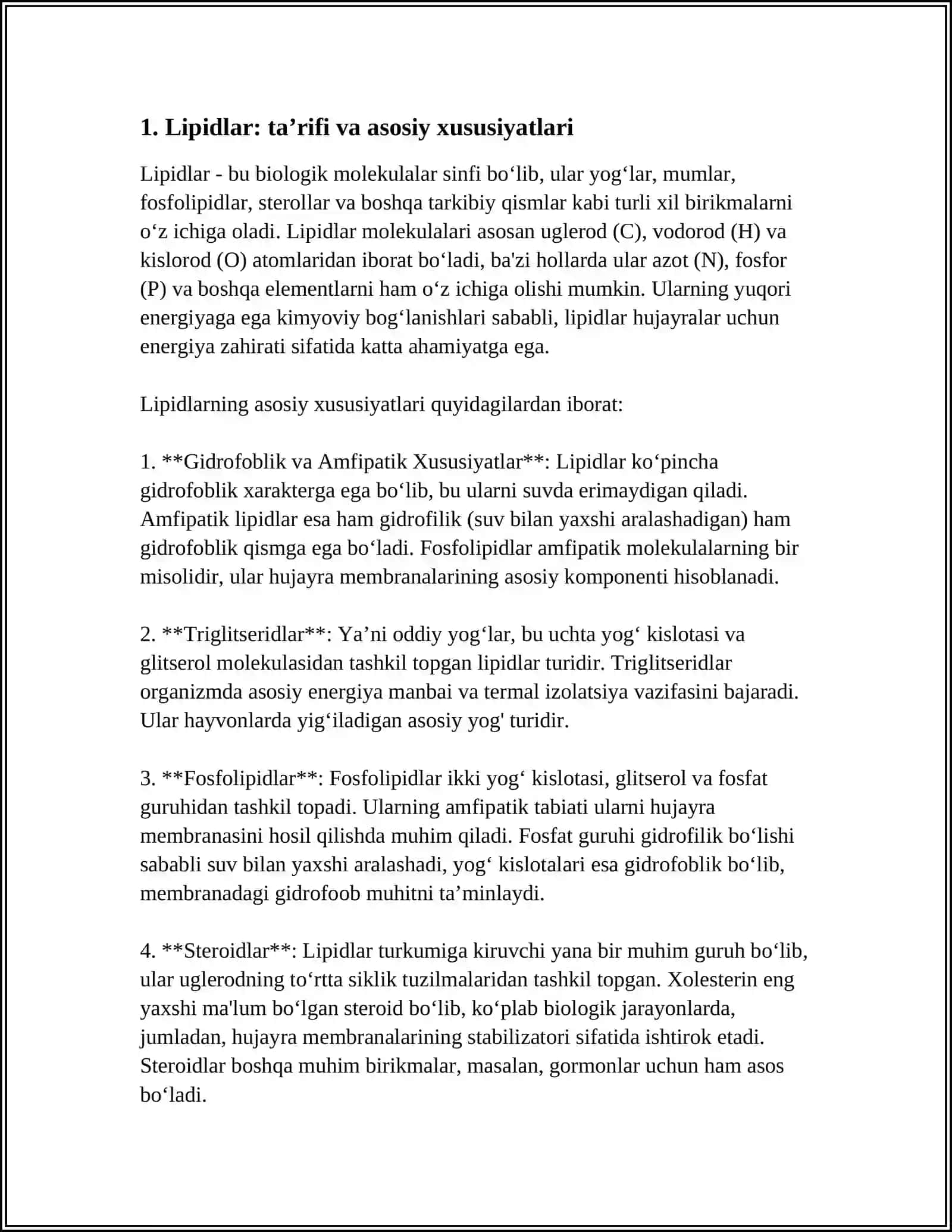 LIPIDLAR TUZILISHI VA FUNKSIYASI 3