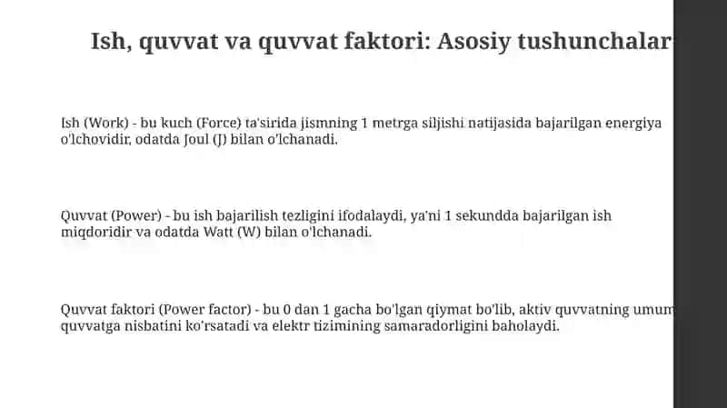 Ish, quvvat va quvvat koeffitsiyenti 3