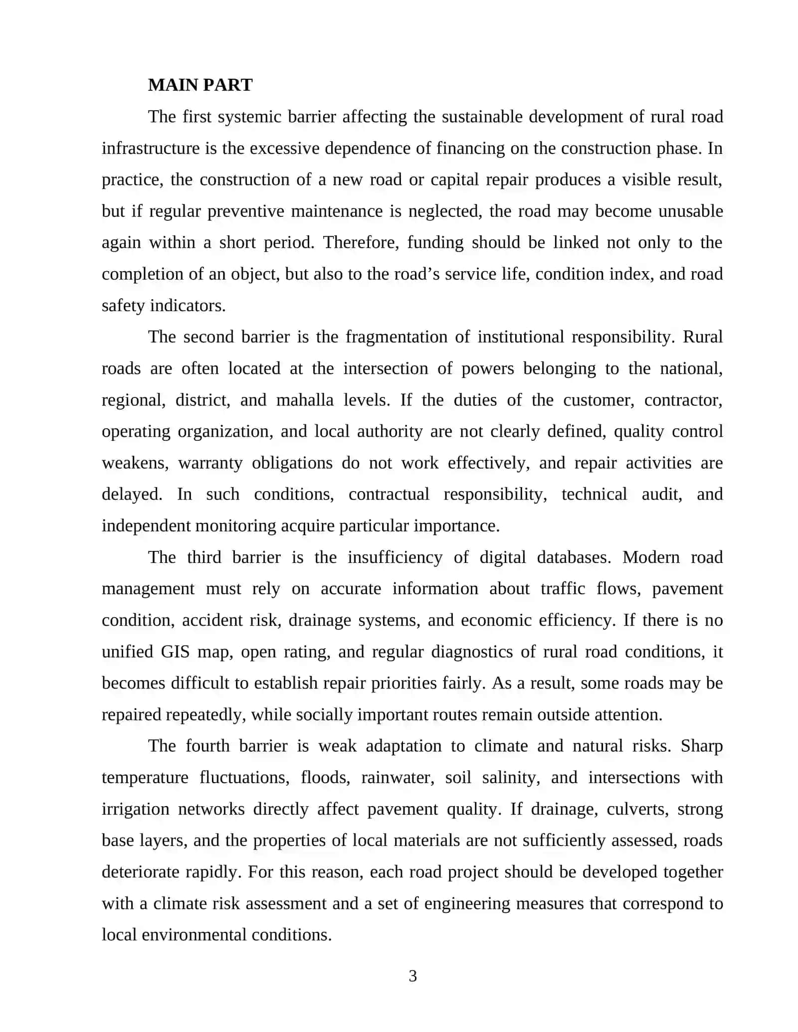 SYSTEMIC BARRIERS TO SUSTAINABLE RURAL ROAD INFRASTRUCTURE 3