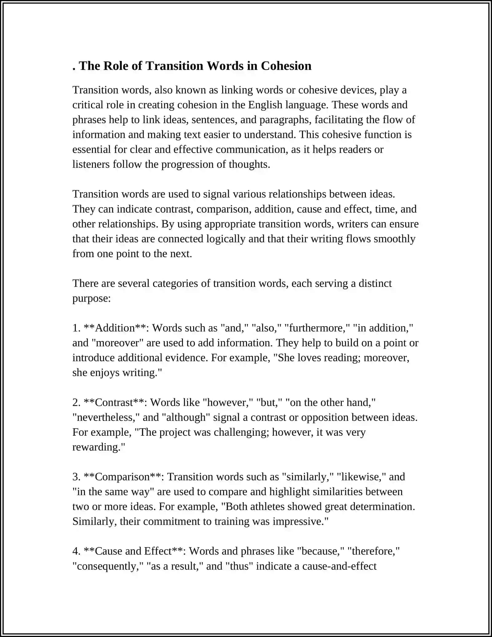 Role of Transition Words in Cohesion 3