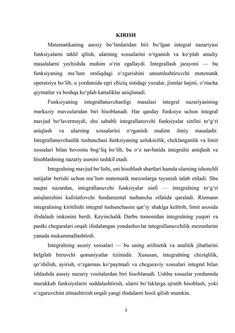 INTEGRALLANUVCHI FUNKSIYALAR SINFI. INTEGRALNING ASOSIY XOSSALARI. 3