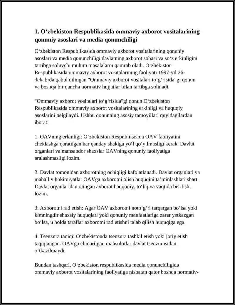 O'ZBEKISTON RESPUBLIKASIDA OMMAVIY AXBOROT VOSITALARINING FAOLIYATI 3