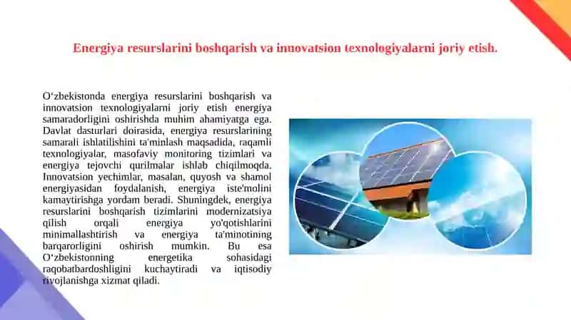 Oʻzbekiston sharoitida energiya samaradorlikni oshirish boʻyicha davlat dasturlari 3