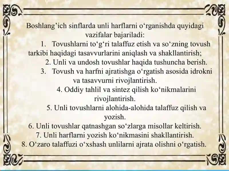 BOSHLANG‘ICH SINFDA UNLI TOVUSH VA HARFLARNI O‘RGANISH 3