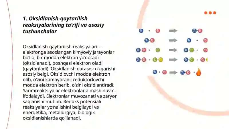 Oksidlanish qaytarilish reaksiyalari turlari va ahamiyati 3