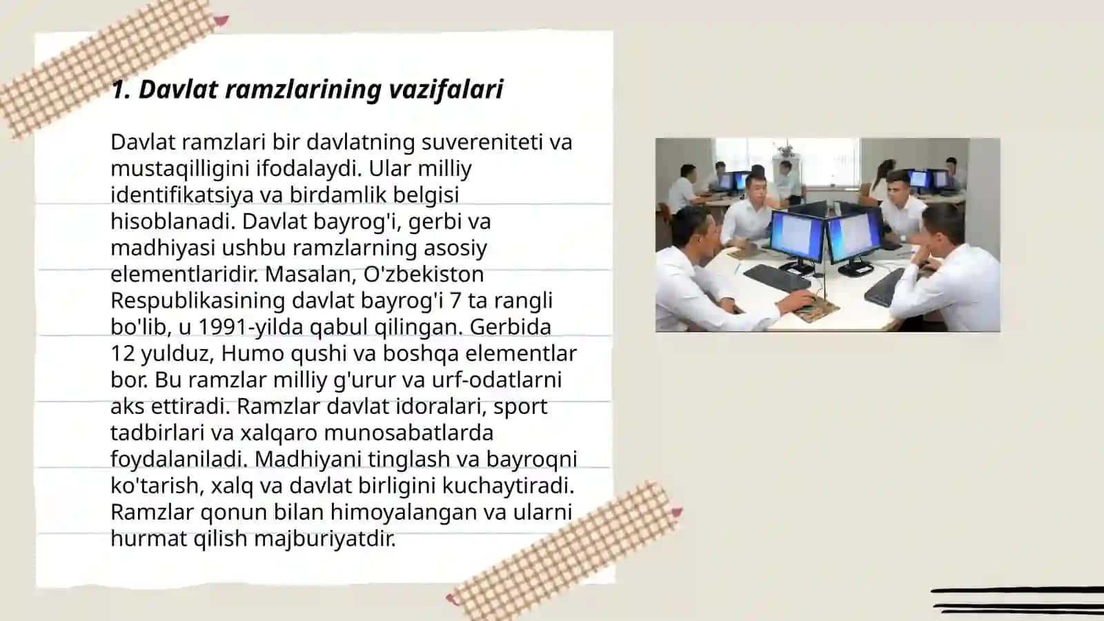 O‘quvchilarga fuqarolik tarbiyasini berish jarayonida Davlat ramzlari (Madhiya, Gerb, Bayroq)dan foydalanish 3