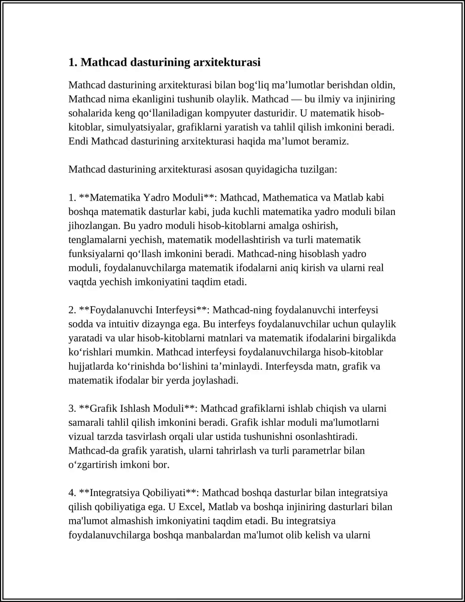 MATHCAD SIMULATSIYA MUHITI HAQIDA TUSHUNCHA BERING 3
