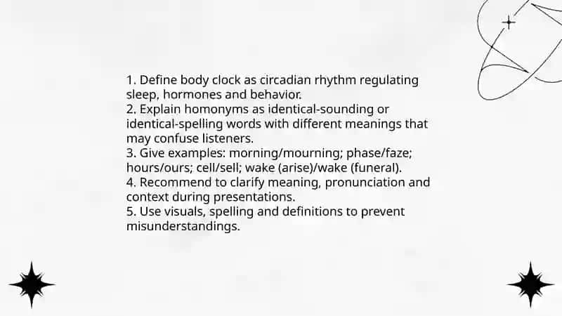 Body clock. Homonyms. Presentation 3