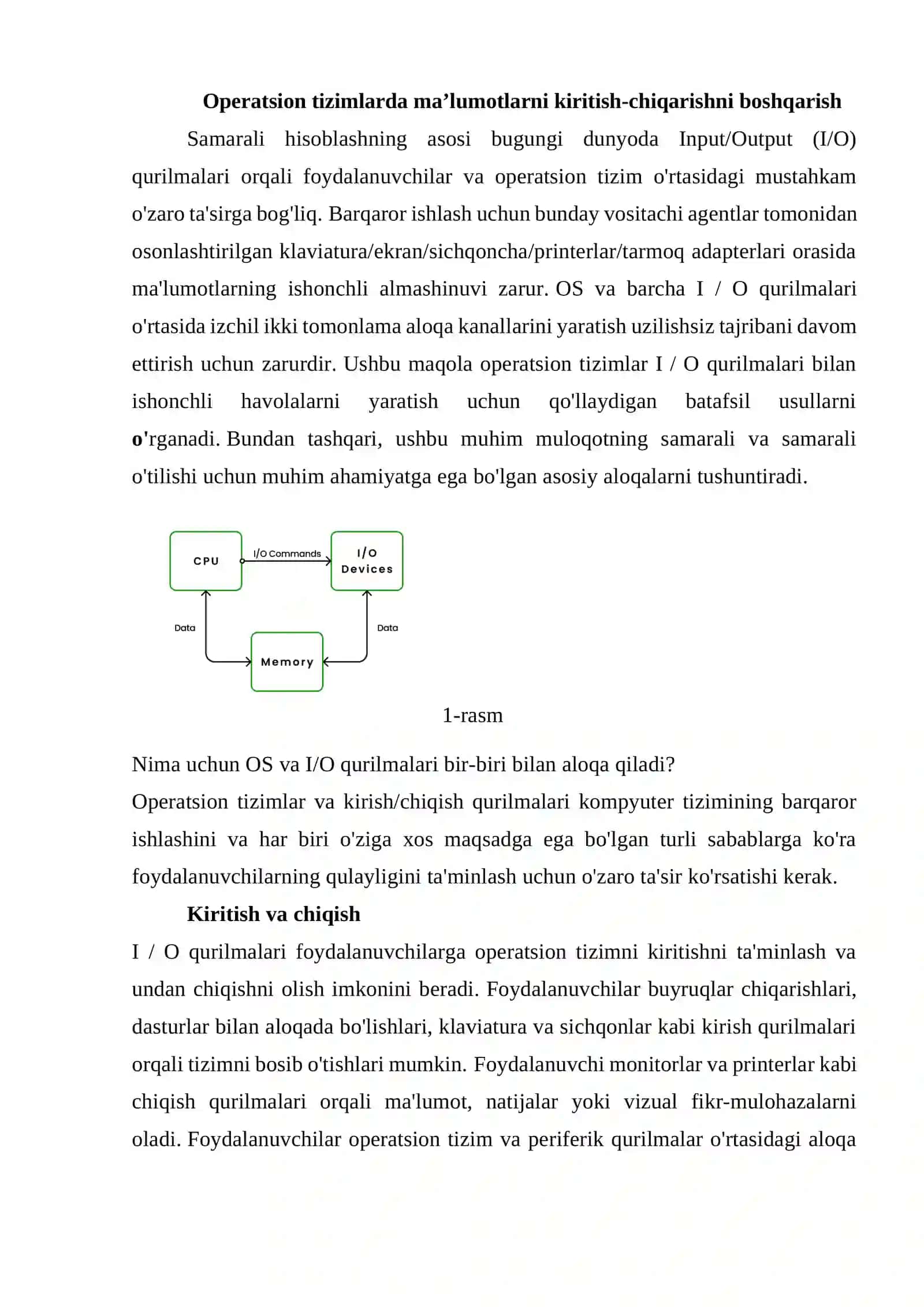 Operatsion tizimlarda ma’lumotlarni kiritish-chiqarishni boshqarish 3