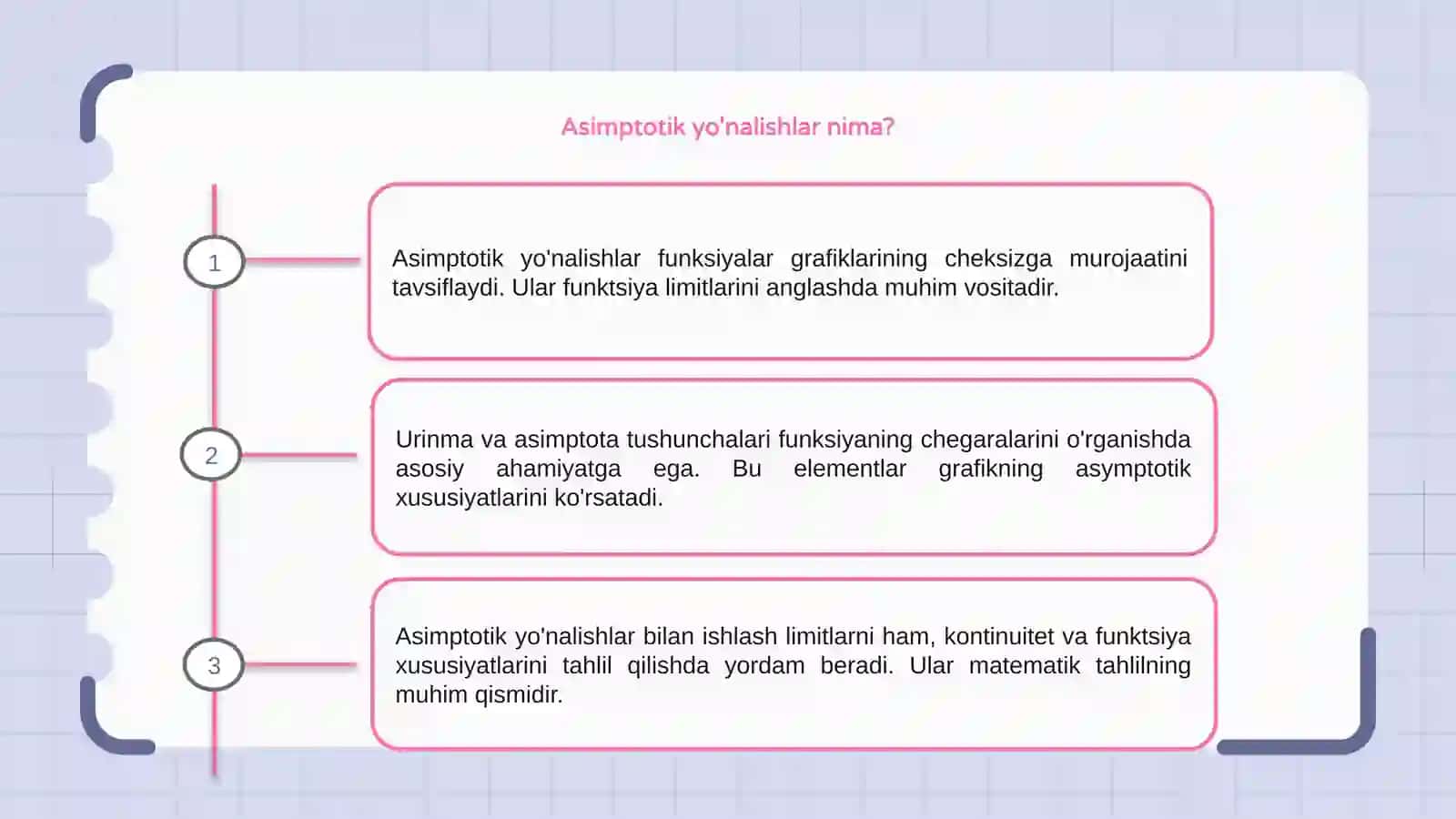 Asimptotik yo'nalishlar. Urinma va asimptota 3