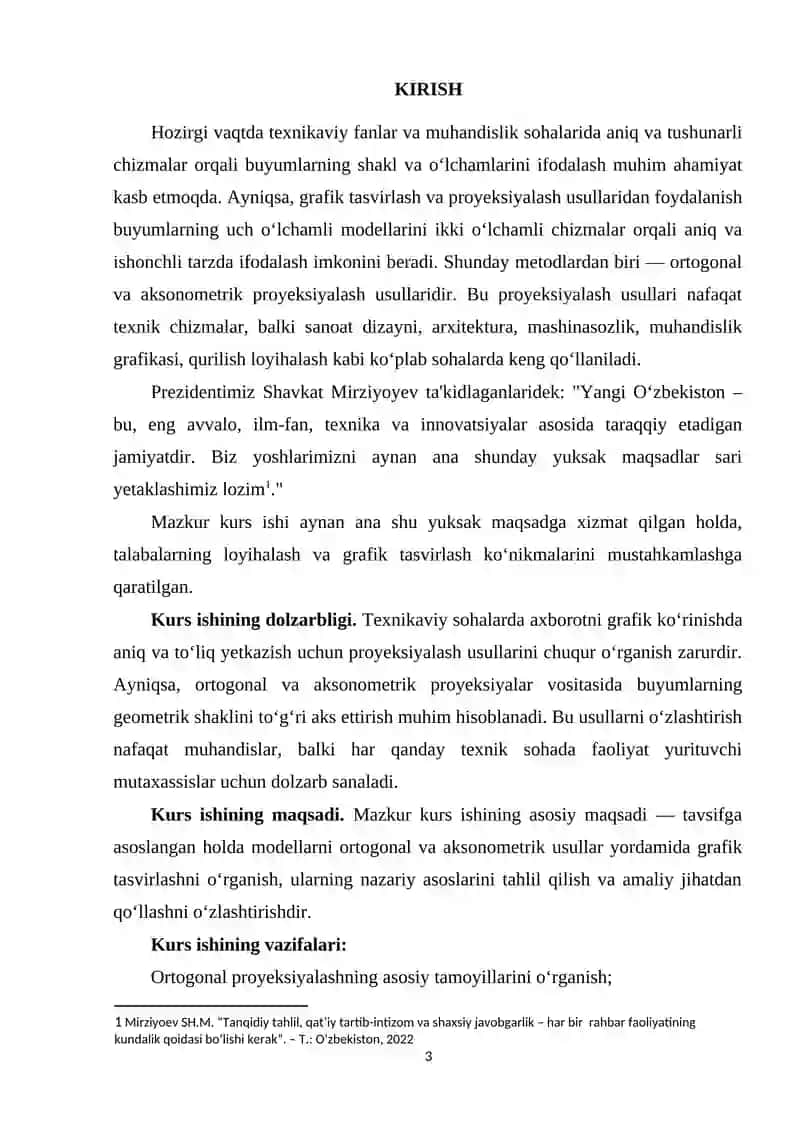 TAVSIF BOʻYICHA MODELNING ORTOGONAL VA AKSONOMETRIK PROYEKSIYASINI BAJARISH 3
