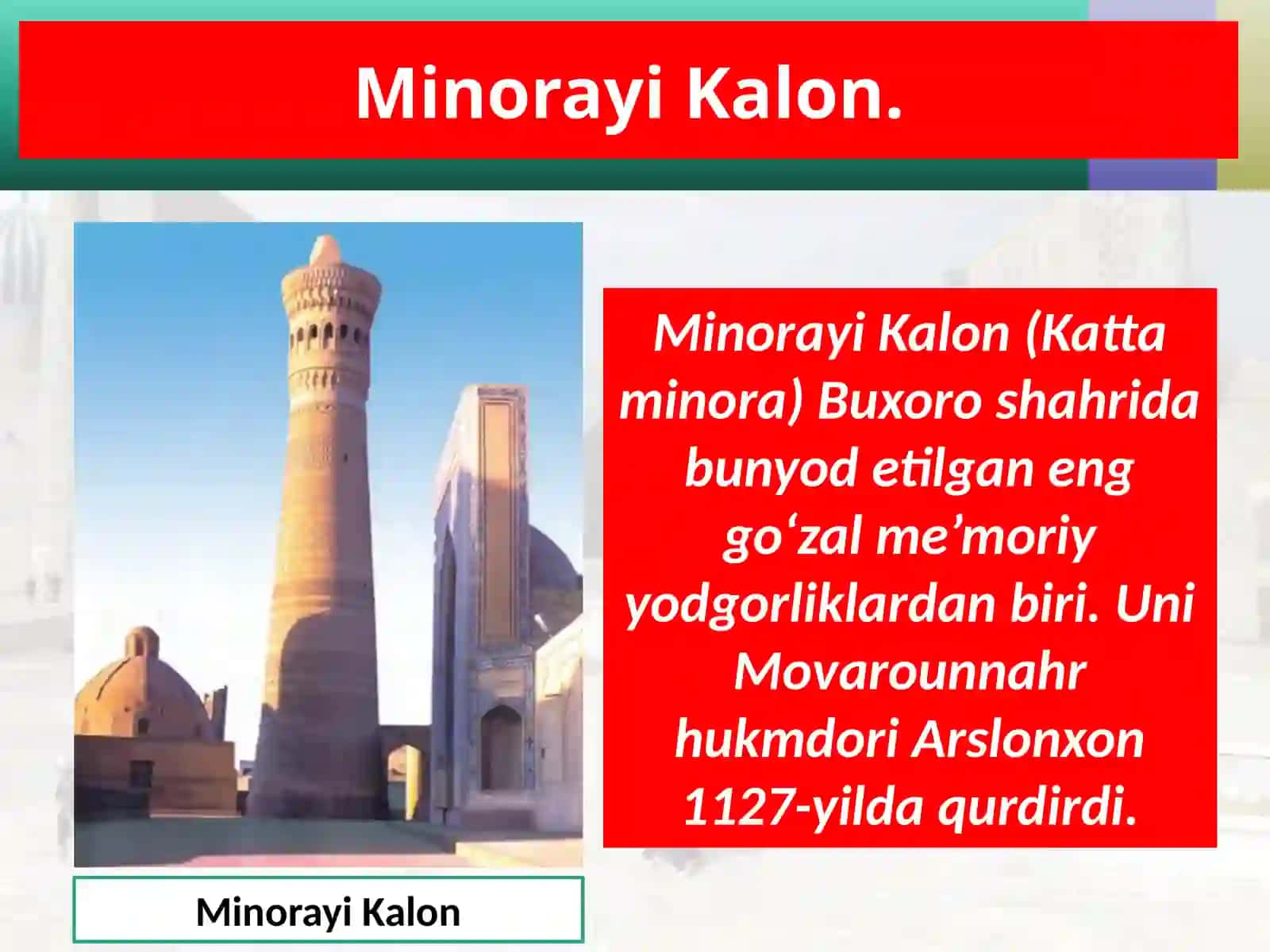 O‘zbekistonning tarixiy-me’moriy dəgorliklari 3