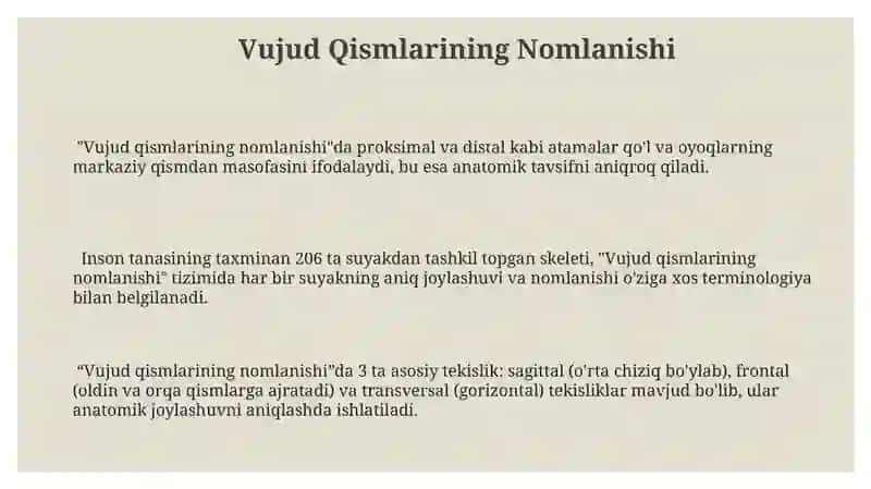 Anatomik terminologiya bóyicha umumlashtiruvchi dars 3