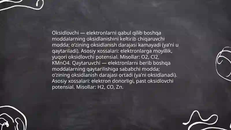 Oksidlovchi va qaytaruvchilarning hossalari 3