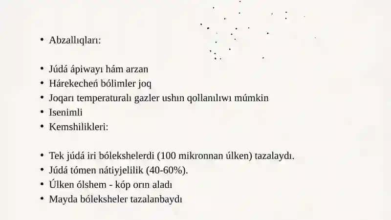 Sanaat gazlarin tazalaw usılları hám olardıń islew principi 3