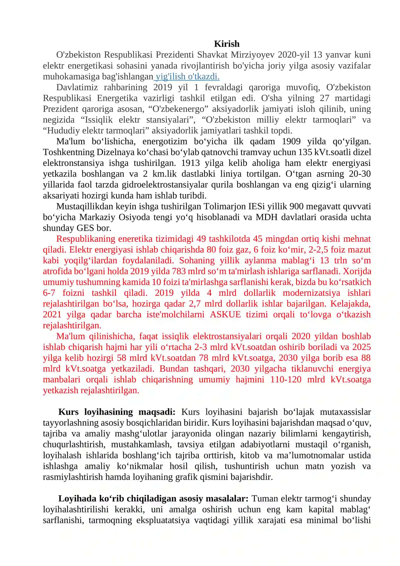 Elektr tarmoqlari va tizimlari kurs loyihasi 3