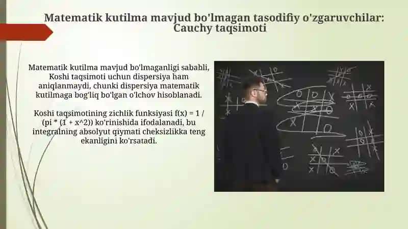 Matematik kutilma mavjud bo'lmagan tasodifiy o'zgaruvchilar: Cauchy taqsimoti 3