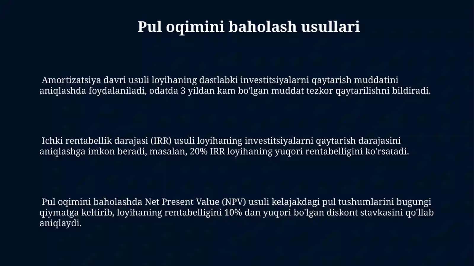 Pul oqimini baholash usullari 3