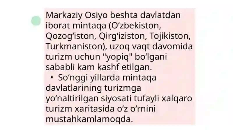 Markaziy Osiyo turizmi Imkoniyatlari 3