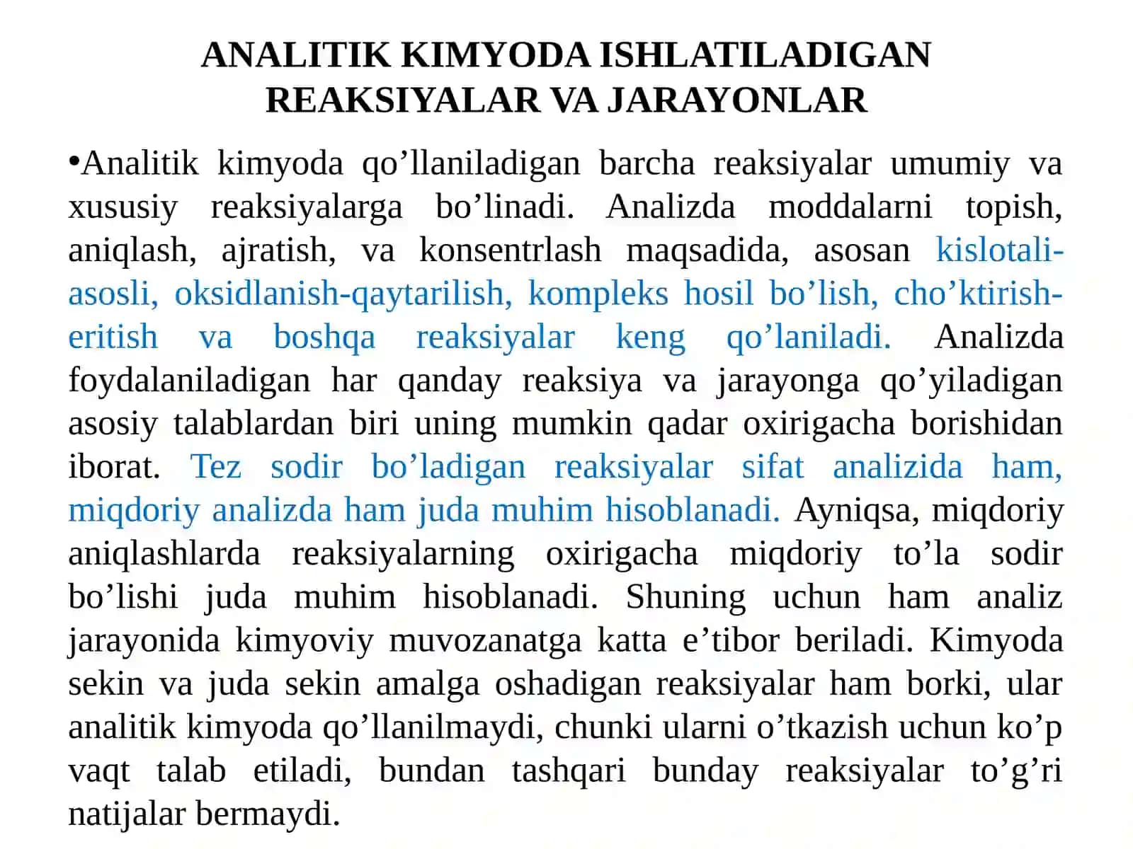 ANALITIK KIMYODA ISHLATILADIGAN REAKSIYALAR VA JARAYONLAR 3