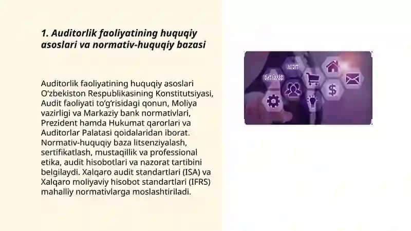 Auditorlik faoliyatini huquqiy asoslari, xalqaro audit standartlari 3