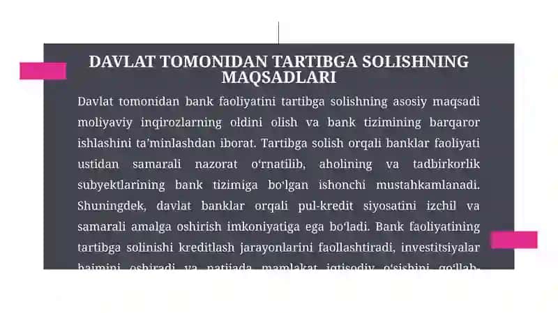 Bank faoliyatini tartibga solish mexanizmlari 3