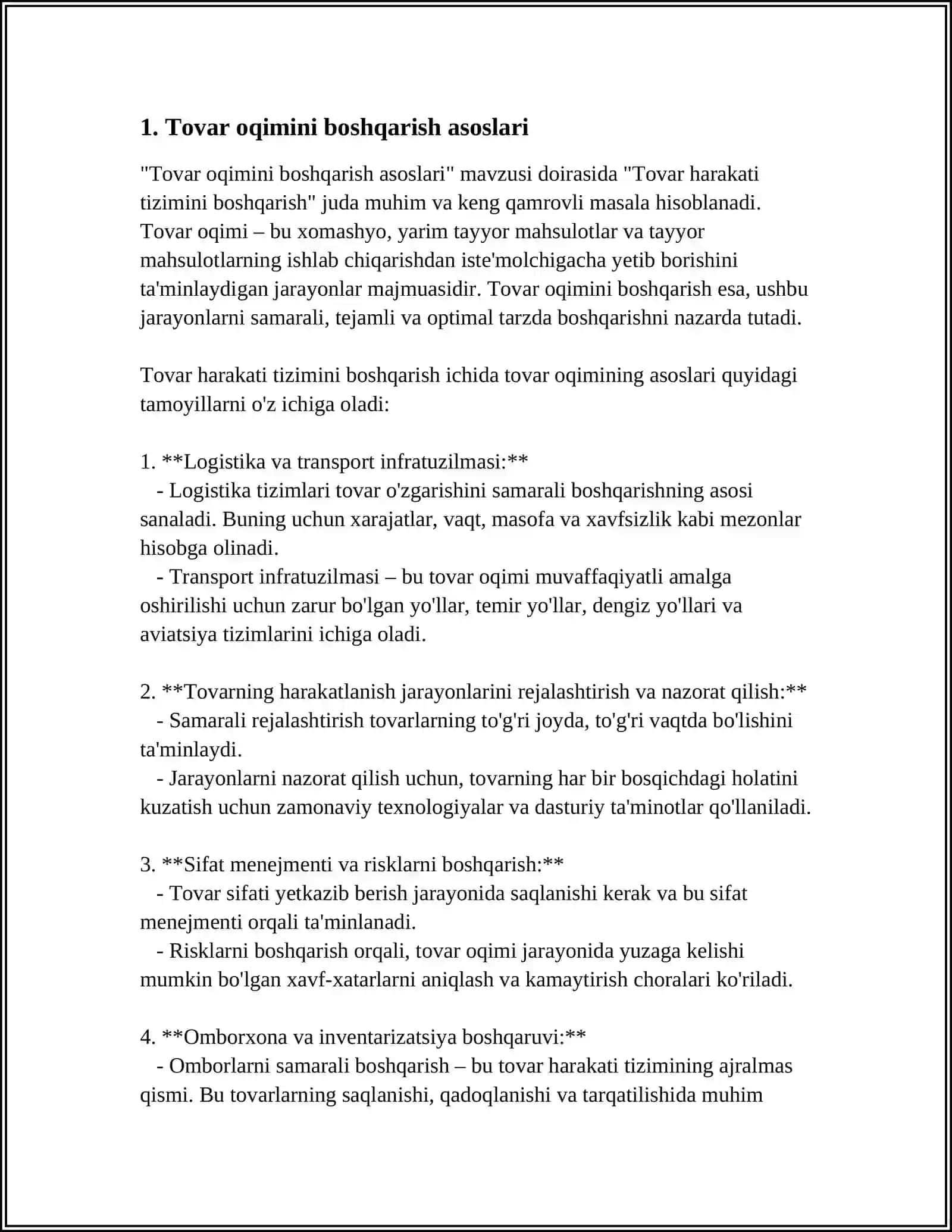 TOVAR HARAKATI TIZIMINI BOSHQARISH 3