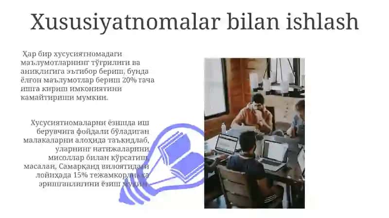 Xususiyatnomalar bilan ishlash 3