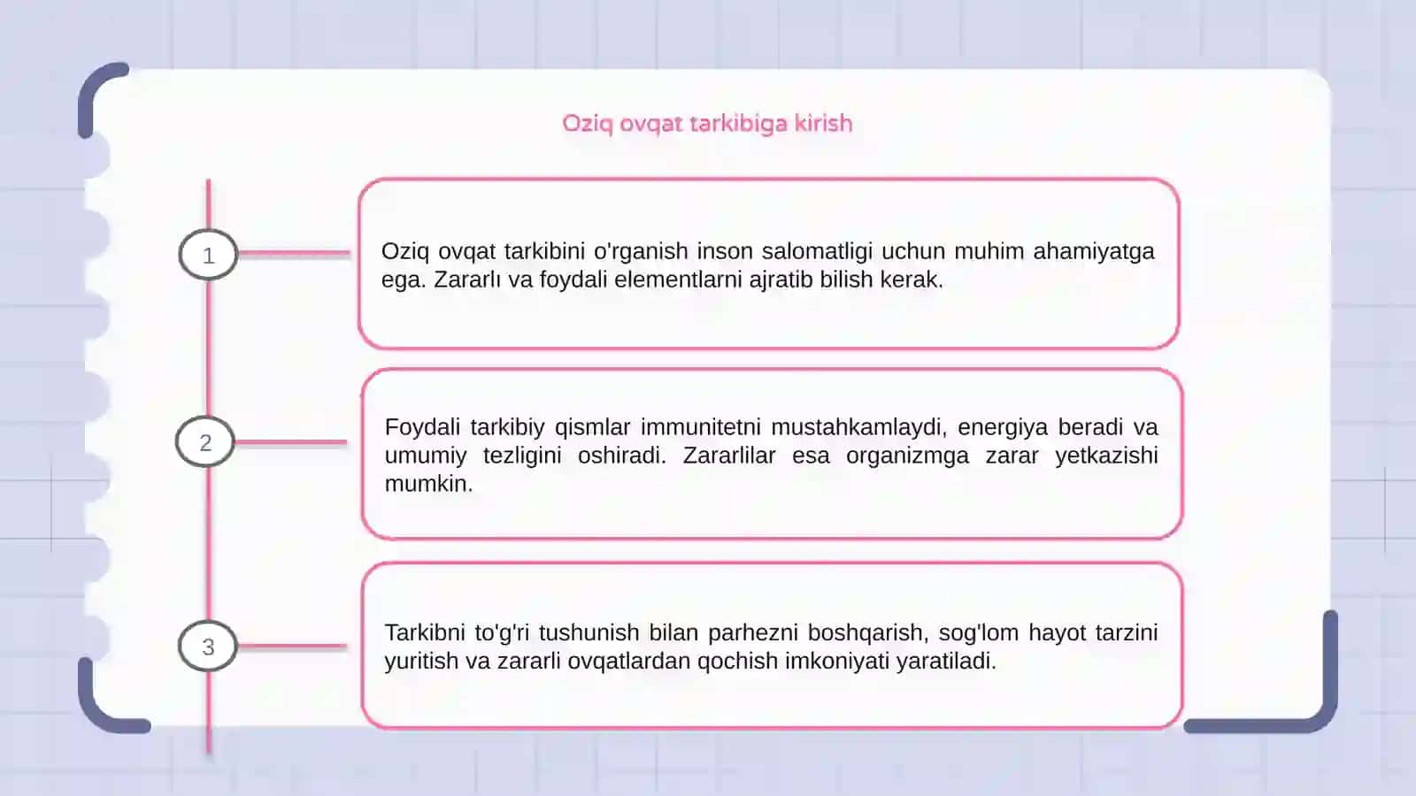 Oziq ovqat tarkibi zararli va foydali xususiyatlarini o'rganish 3