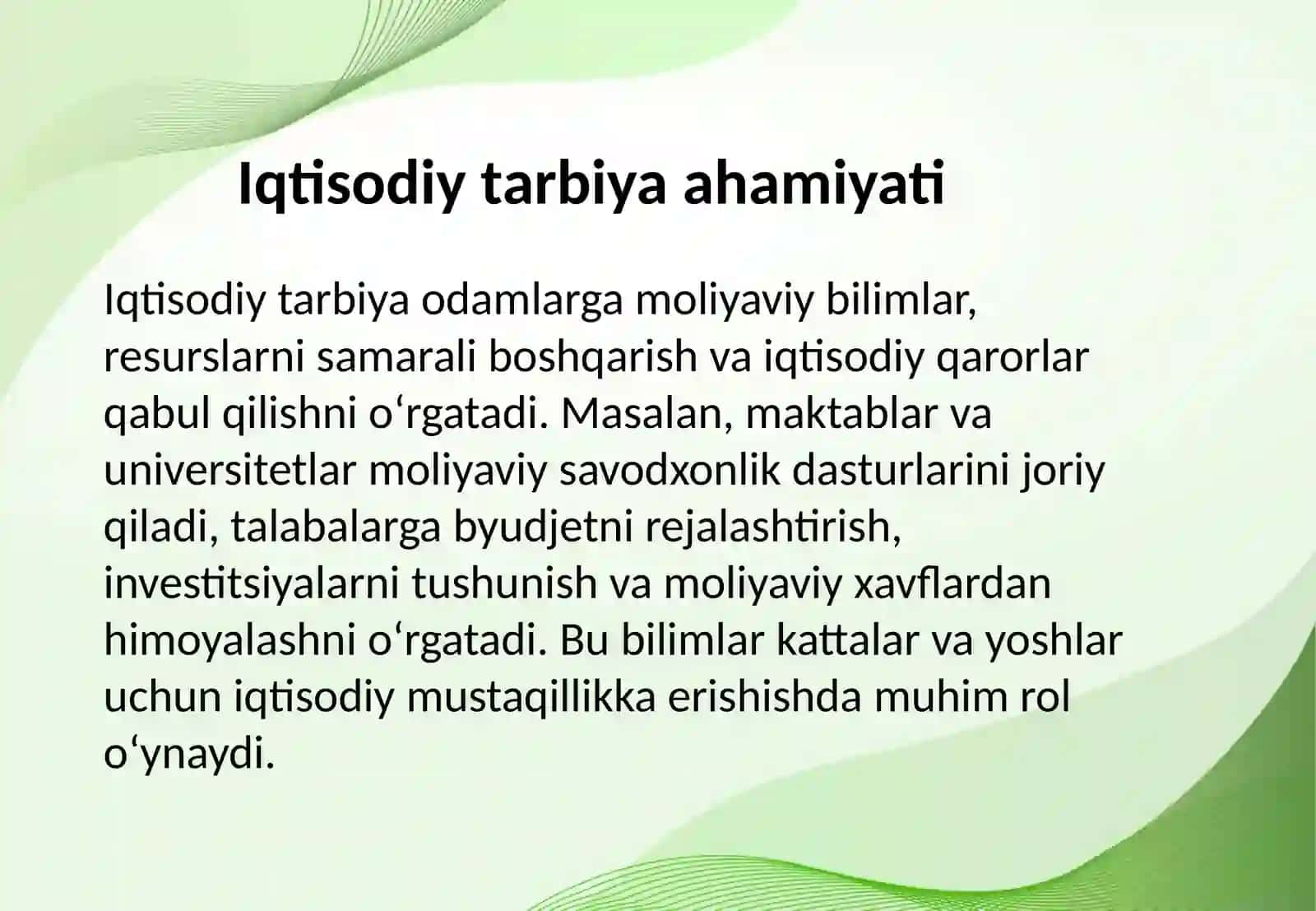 Iqtisodiy va ekologik tarbiya. Fuqarolik tarbiyasi 3