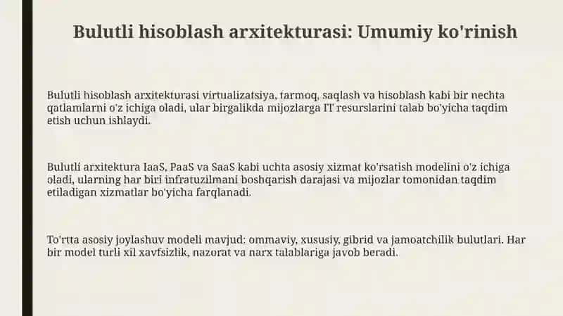 Bulutli hisoblash arxitekturasi va asosiy qatlamlari 3