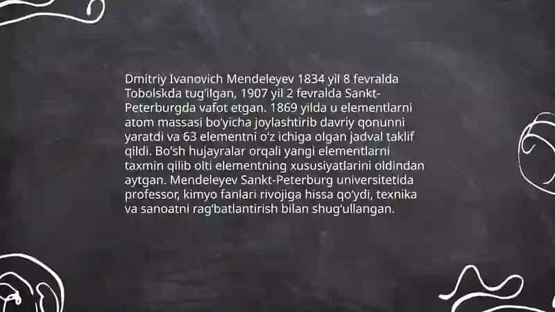 Mendeleyvning elementlar davriy sistemasi va davriy qonunining shakllanish tarixi 3
