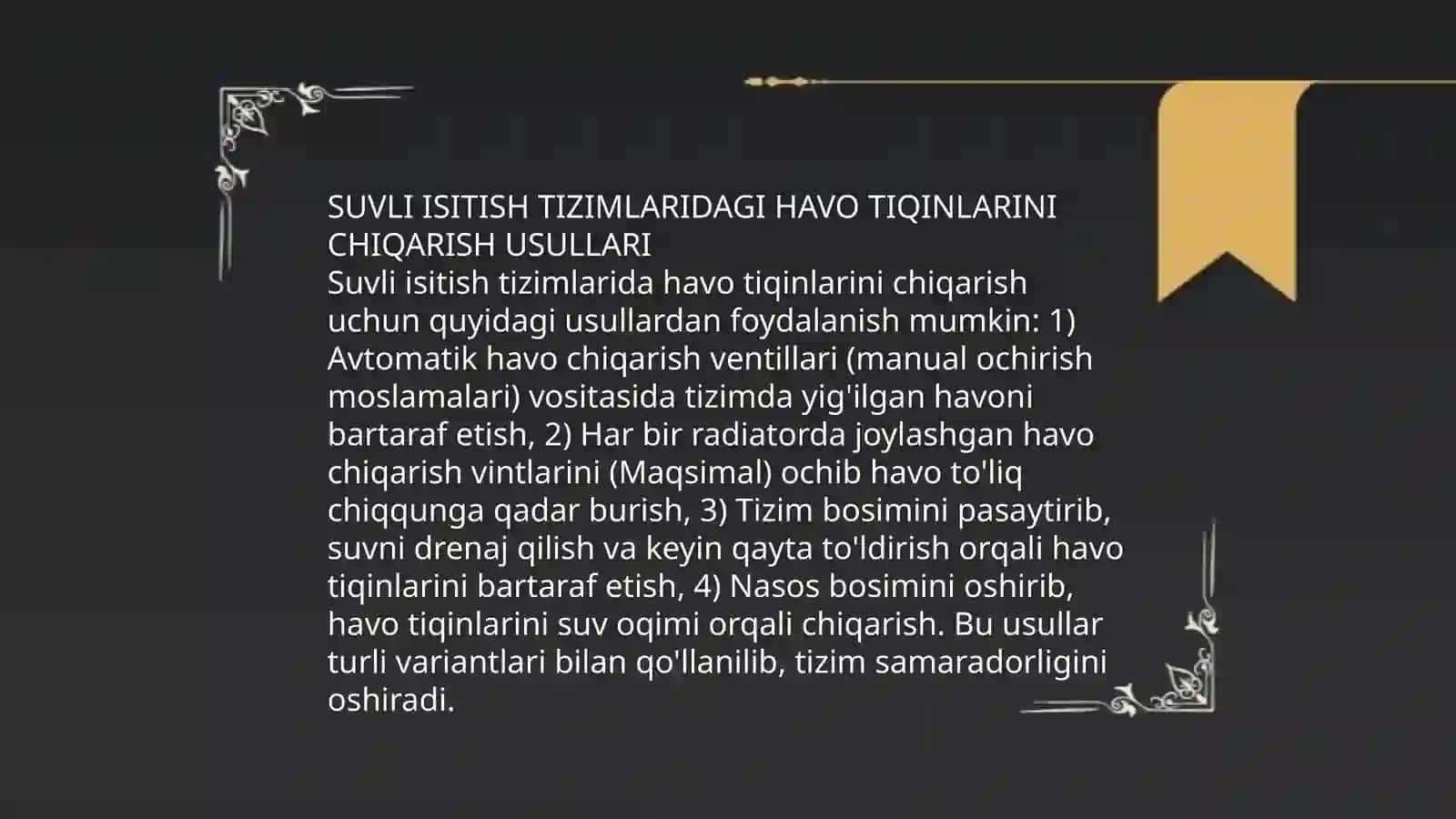 Suvli isitish tizimlarida isimaslikni bartaraf qilish 3