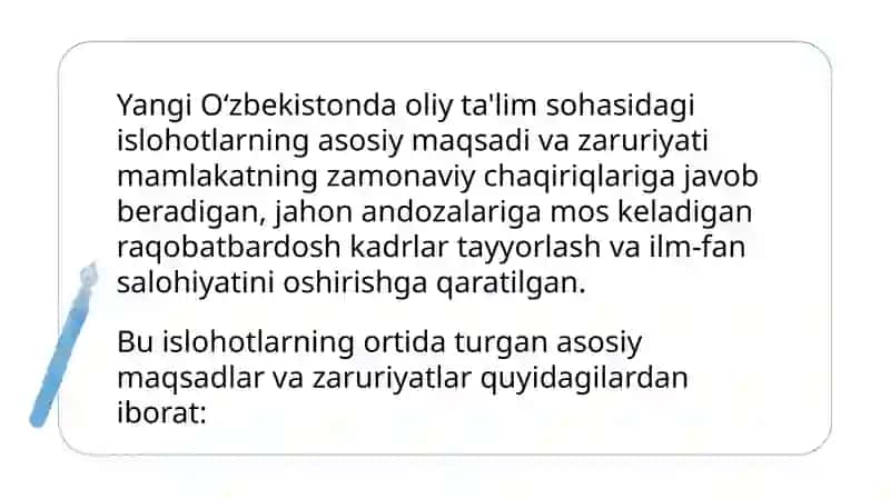 Yangi O‘zbekistonda Oliy Ta'lim va Ilm-fan sohasidagi islohotlar 3