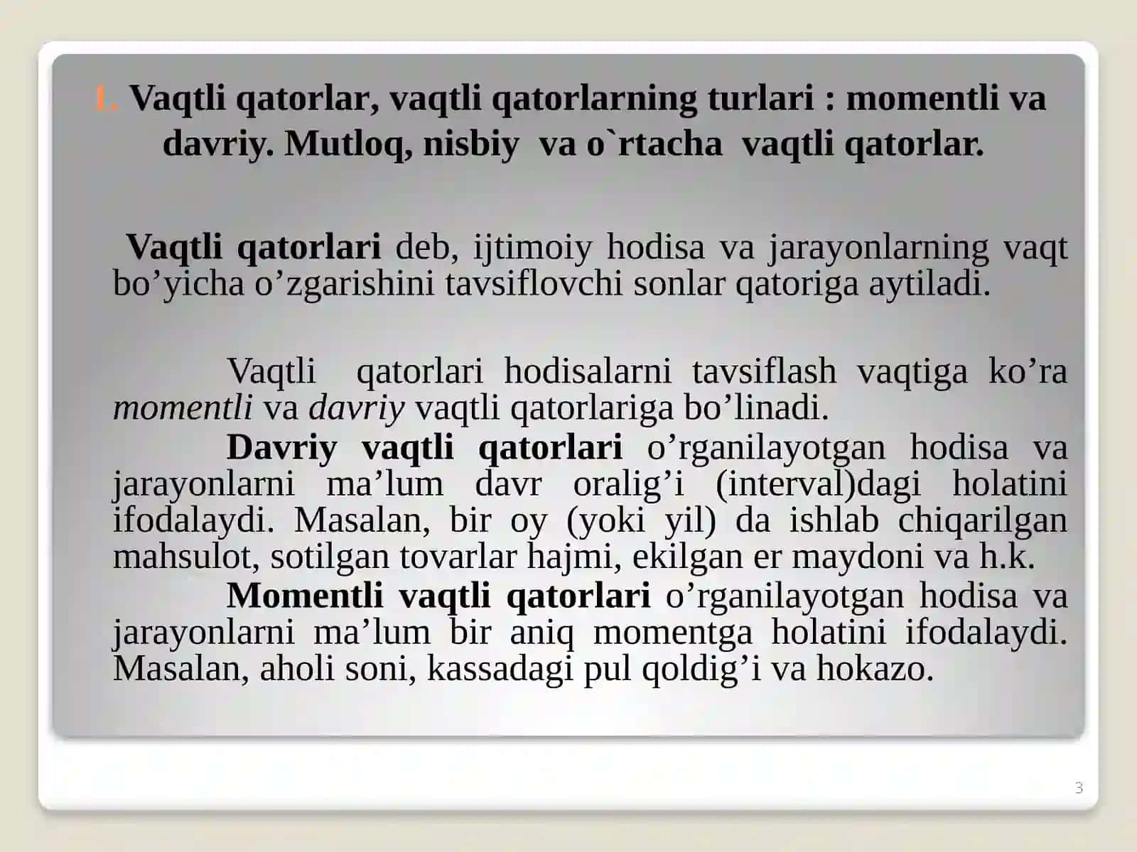 DINAMIKANI STATISTIK O’RGANISH USULLARI 3