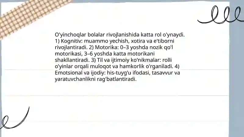 O'yinchoqlar va bolalar rivojlanishi 3