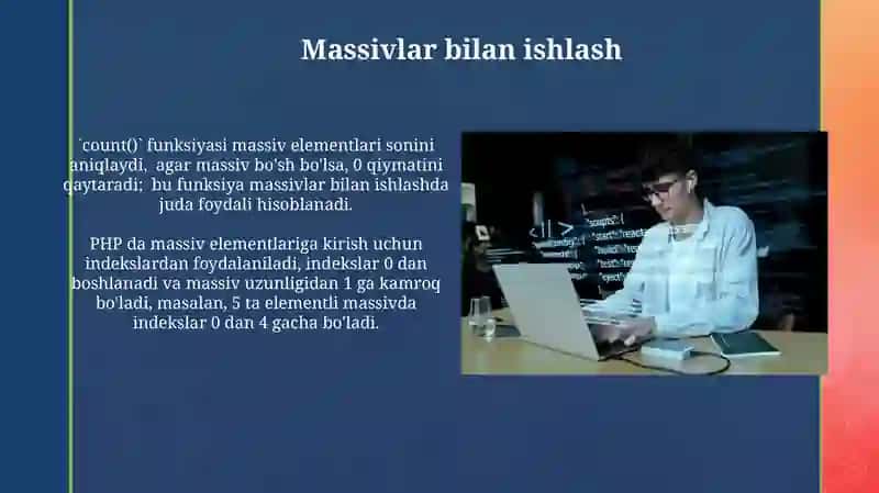 PHPda satrlar massivlar va fayllar bilan ishlash 3
