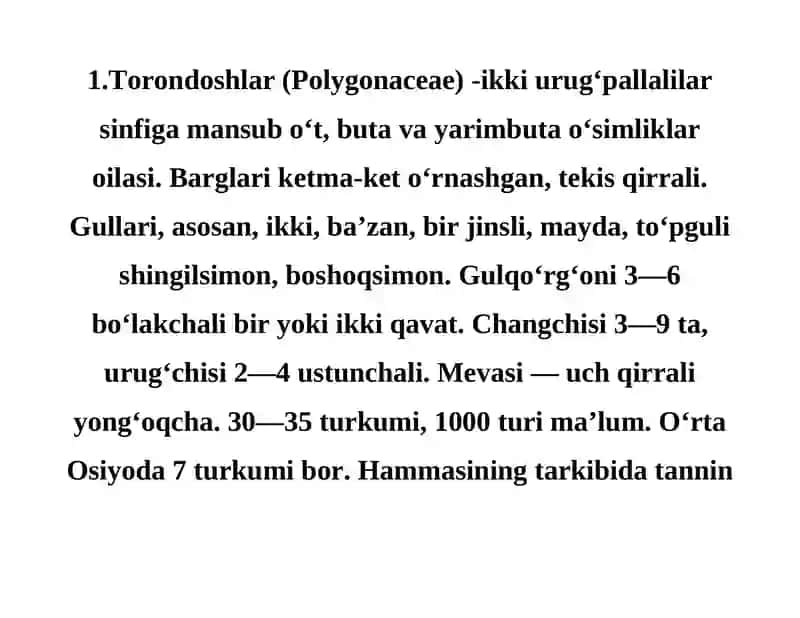 TORONDOSHLAR OILALARI 3