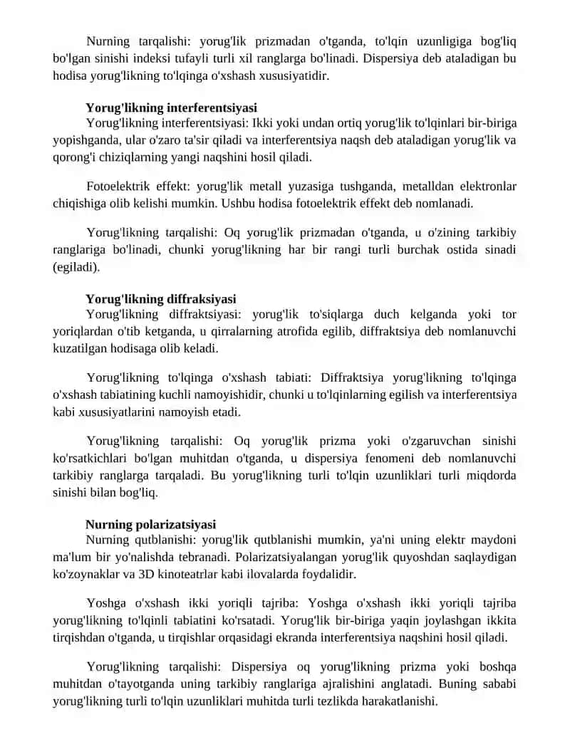 Yorug'likning To'Lqin Xususiyati 3