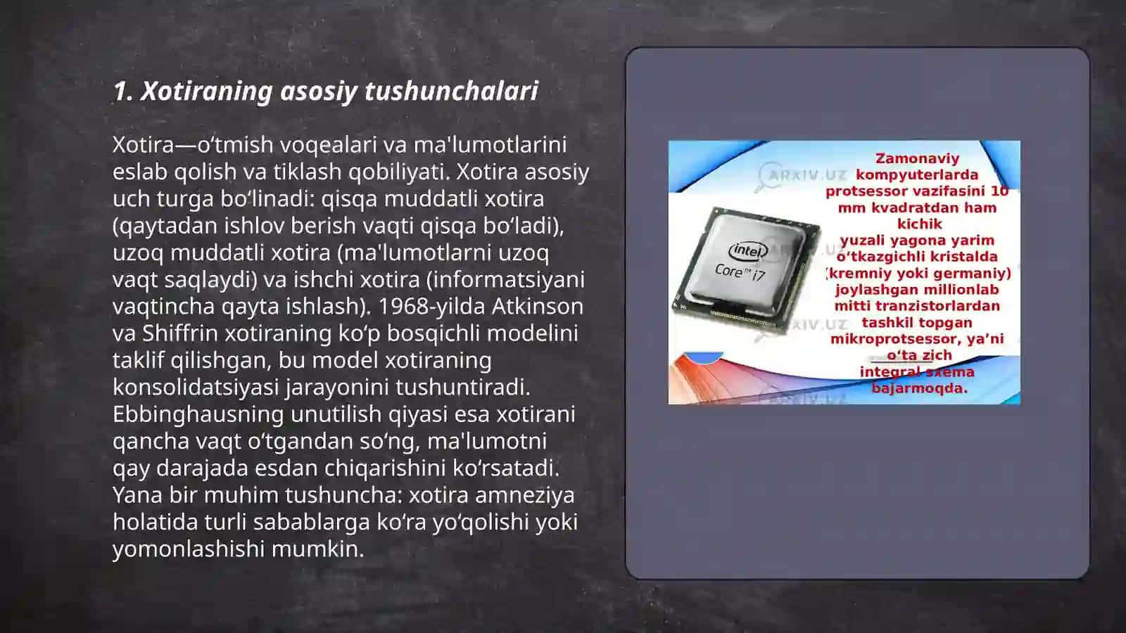 Xotiraning tashkil etilishi va turlari 3