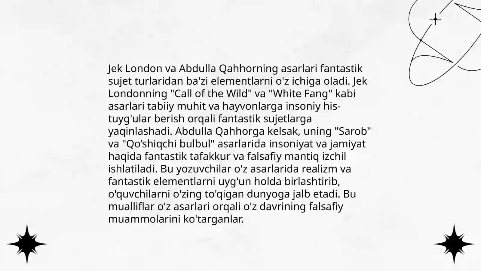 Jek London va Abdulla Qahhor asarlari asosidagi sujet turlar 3
