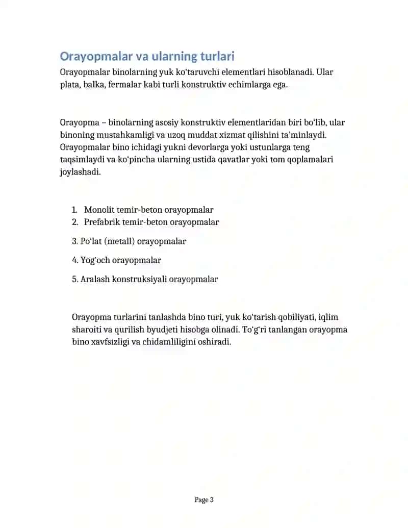 Orayopma va Tom Yopma Konstruktsiyalari 3