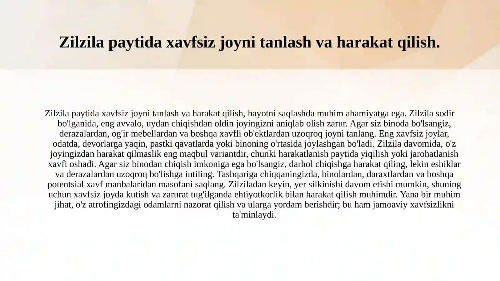 Zilzila vaqtida xavfsizlik qoidalari 3