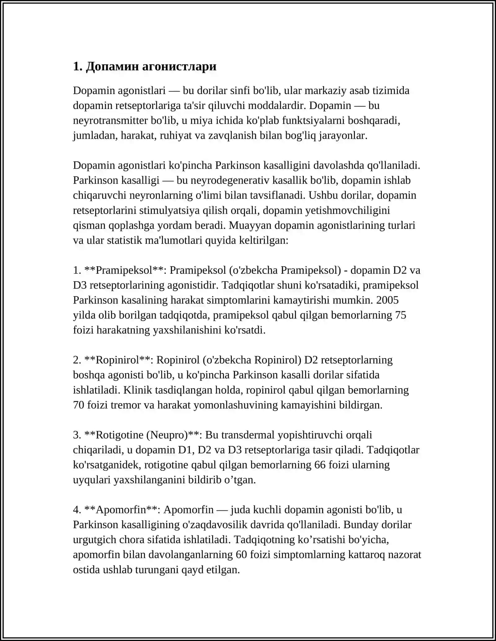 ПАРКИНСОН КАСАЛЛИГИНИ ДАВОЛАШДА ИШЛАТИЛАДИГАН ДОРИ ВОСИТАЛАРИ 3
