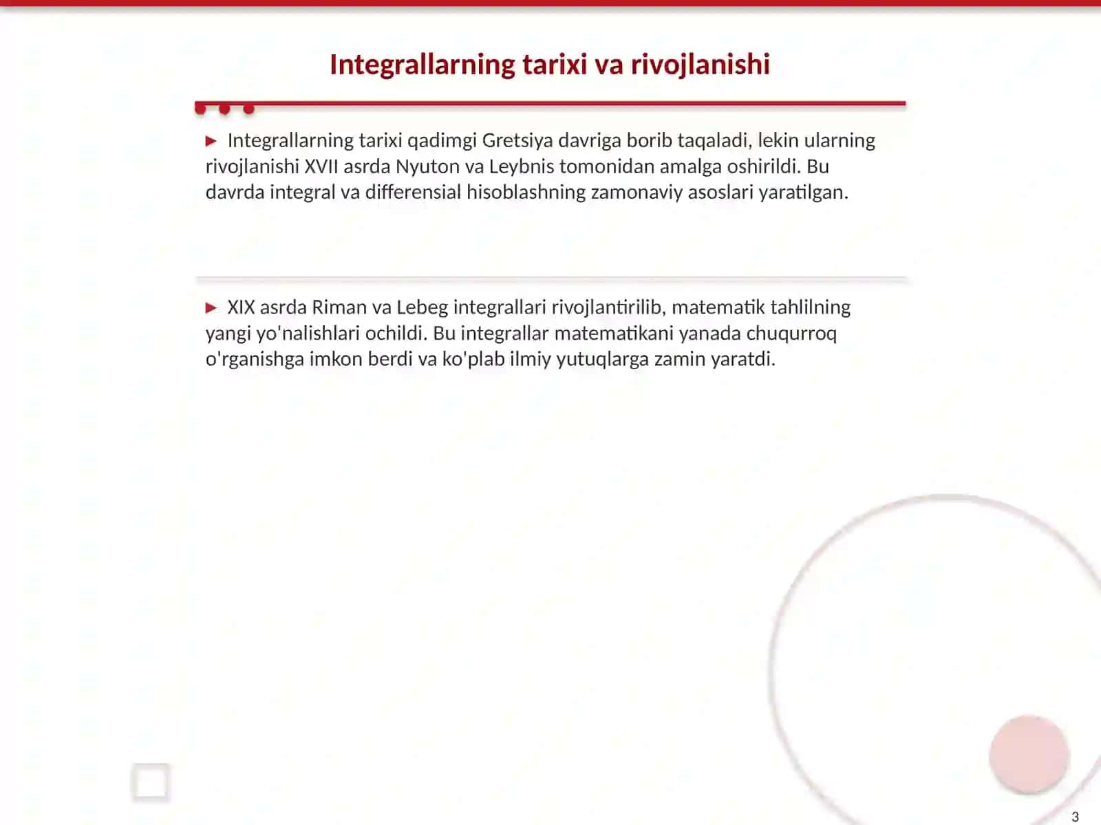 Integral. Nyuton-Leybnis formulasi 3