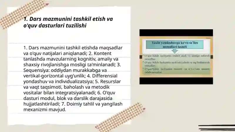 Dars Mazmuni va O'qitish Metodlari 3