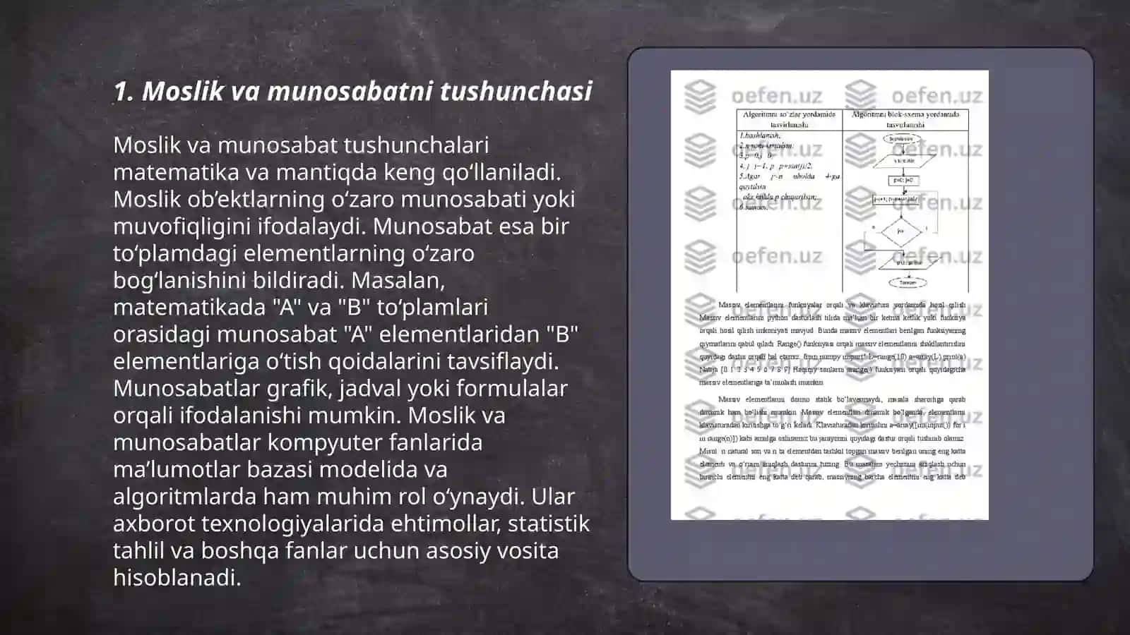 Moslik va munosabatga oid misollar 3