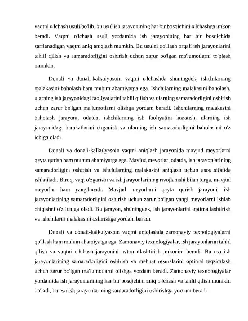 Donali va donali-kalkulyasoin vaqt.Mehnatni meyorlash ish malakasini aniqlash.Mavjud meyorlarini qayta qurish 3