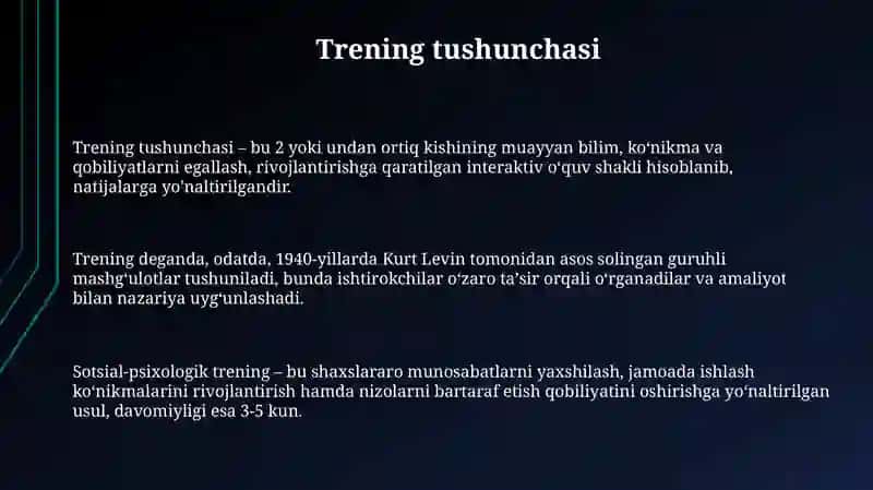 Trening tushunchasi 3